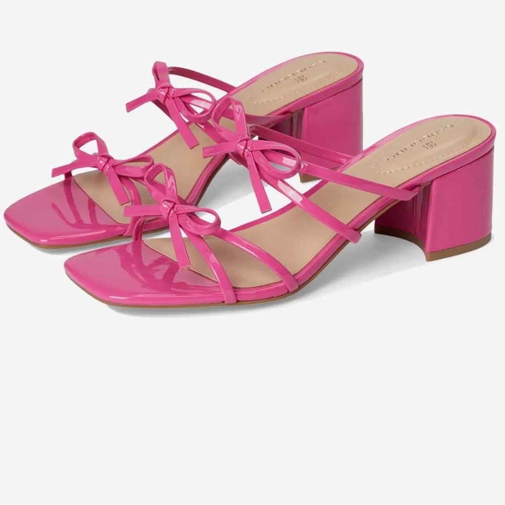 Bandolino Sandals Margil Pink Strappy Bow Open-Toe Block Heels Size 6.5